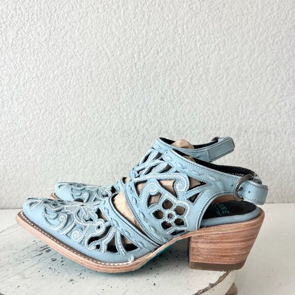 Lane Robin Mule Blue Cowboy Boots Womens 8 Cowgirl Western Leather Short Ankle - Picture 4 of 13